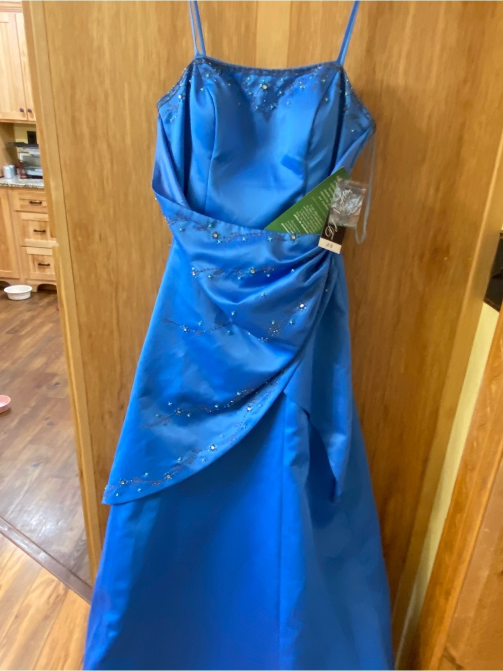 Blue Beaded Spaghetti Strap Formal Dress. DJ Nights by Laura Ryner